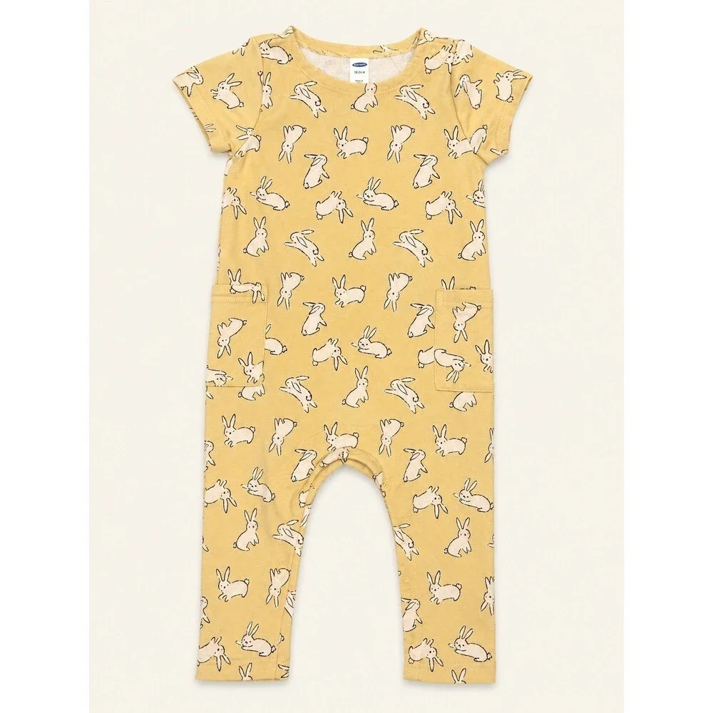 Old Navy Bunny Print Romper 18-24 Months Yellow One Piece Spring Toddler Suit